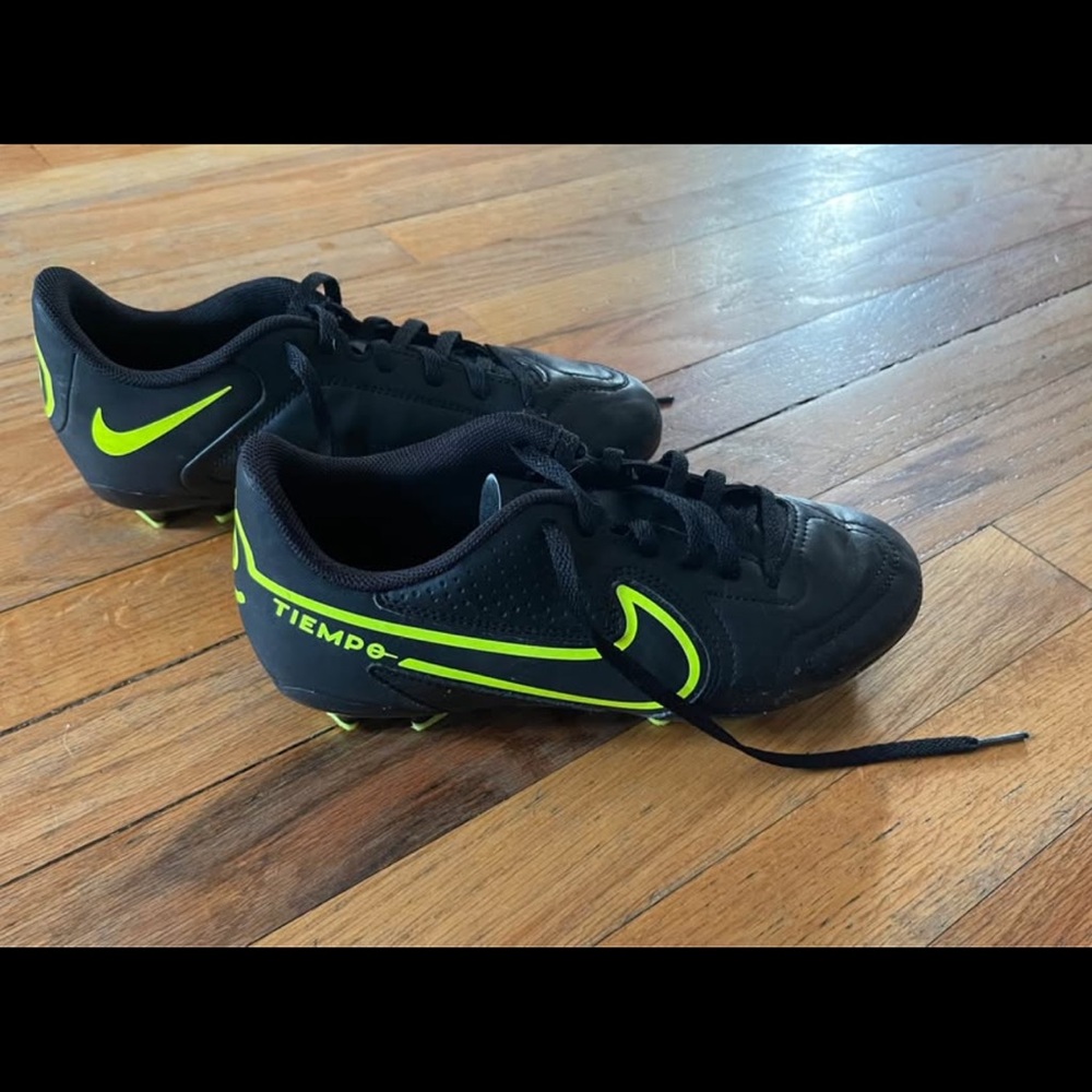Nike Tiempo Black and Neon Green Soccer Cleats